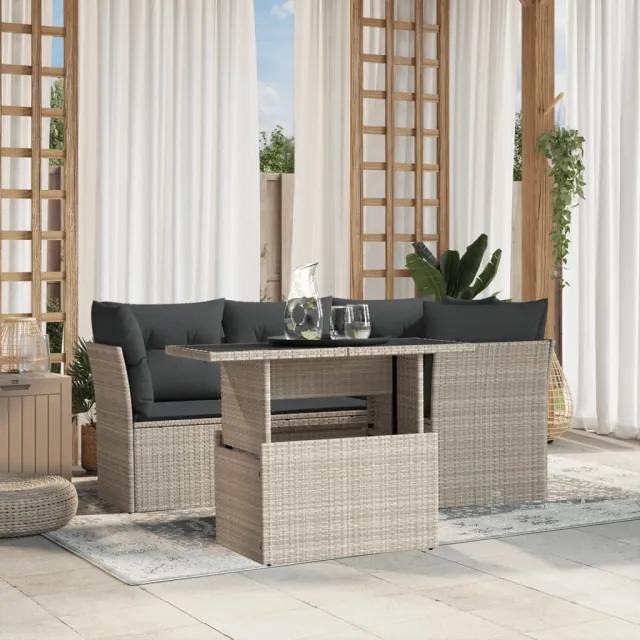 vidaXL 5-delige Loungeset met kussens poly rattan lichtgrijs grijs, foto 2