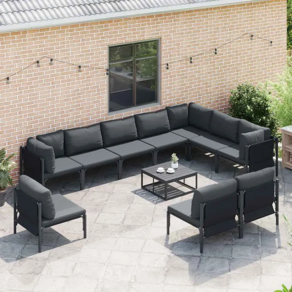 vidaXL Tuinbankenset 11 st Zwart Staal, foto 3