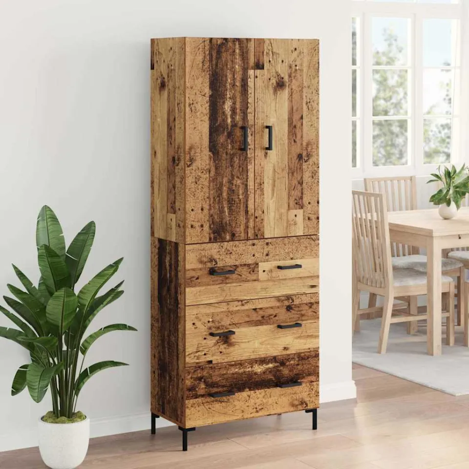 vidaXL Highboard Oud Hout 69,5 x 34 x 180 cm Bewerkt hout bruin, foto 4