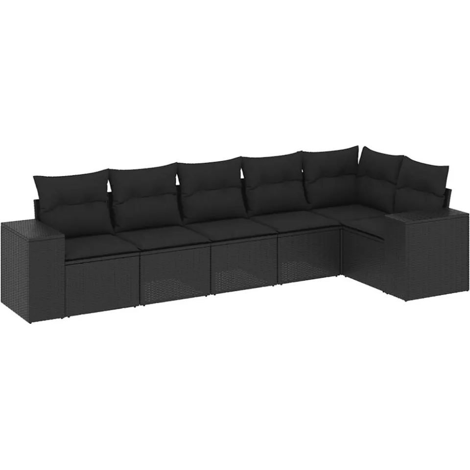 vidaXL 6-delige Loungeset met kussens poly rattan zwart, foto 3