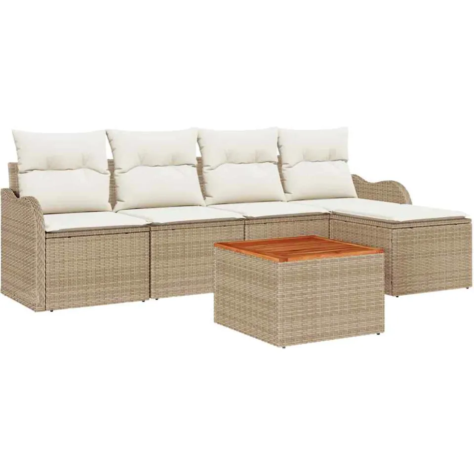 vidaXL Tuinbankenset 6 st Beige en Crème poly rattan