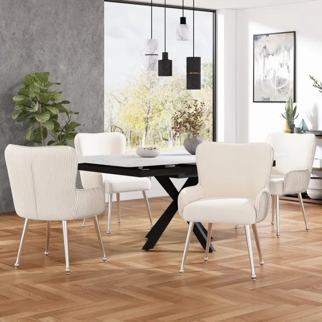 STILVORA Eetkamerstoel - Set Van 4 - Met Armleuningen En Metalen Poten - Voor Eetkamer En Lounge - Fluweel Beige