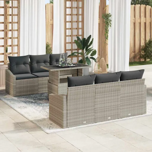 vidaXL Tuin Sofa Set 7 st Lichtgrijs poly rattan, foto 2