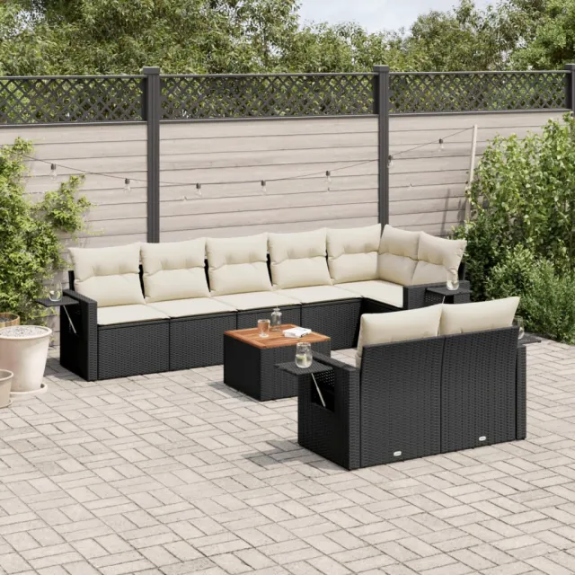 vidaXL 9-delige Loungeset met kussens poly rattan zwart, foto 2
