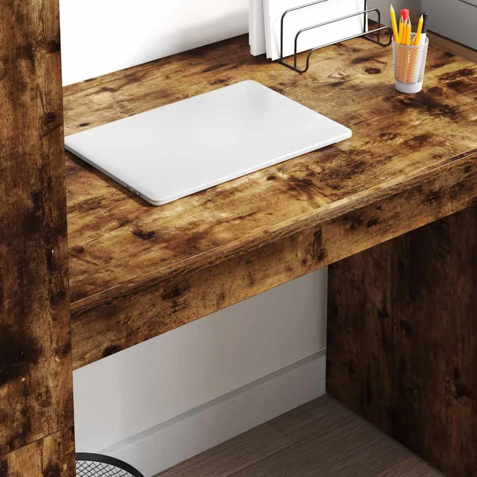 vidaXL Bureau Gerookt eiken 113 x 54 x 120 cm Bewerkt hout, foto 4