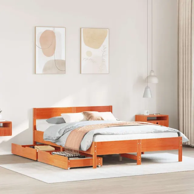 vidaXL Bedframe zonder matras massief grenenhout wasbruin 150x200 cm bruin