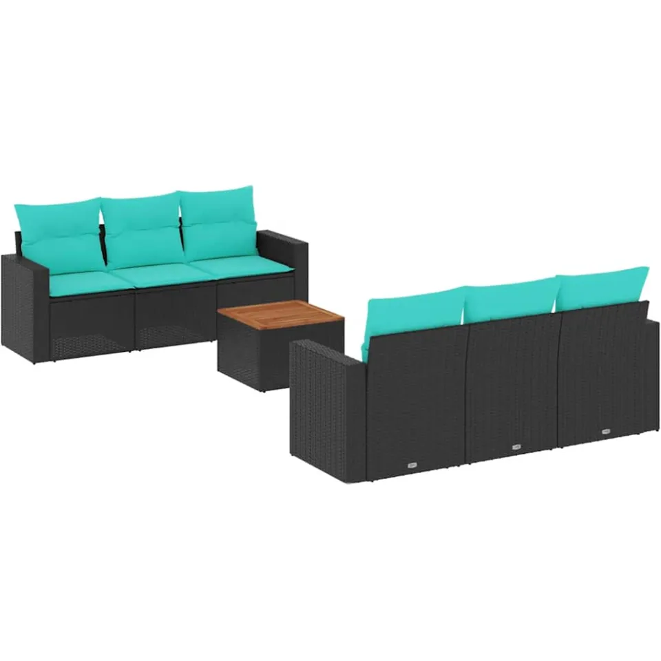 vidaXL 7-delige Loungeset met kussens poly rattan zwart