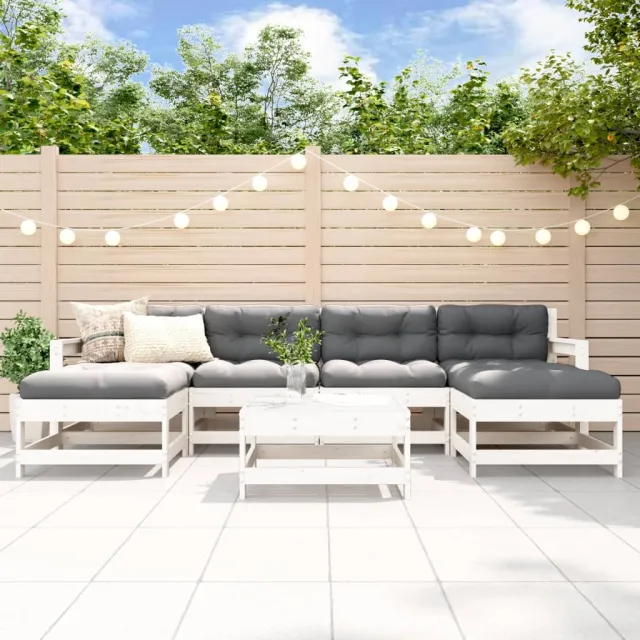 vidaXL 7-delige Loungeset met kussens massief hout wit, foto 2
