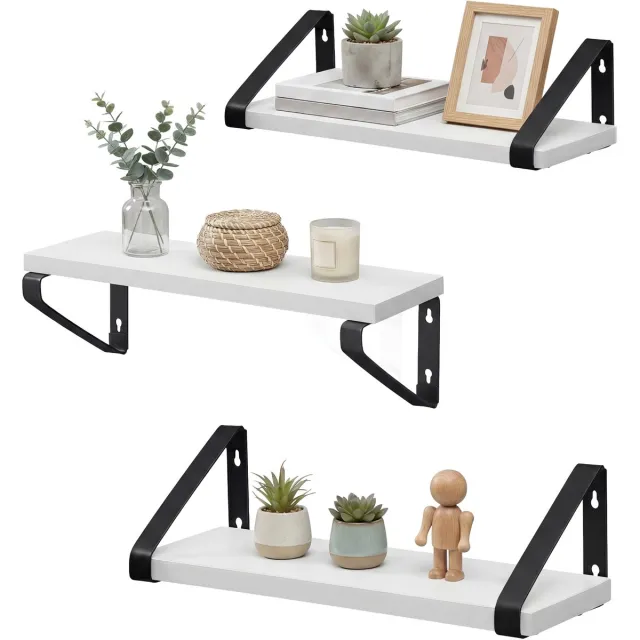 Vasagle Wandplank - Set van 3 - Industrieel Ontwerp - Voor Woonkamer Badkamer Keuken wit