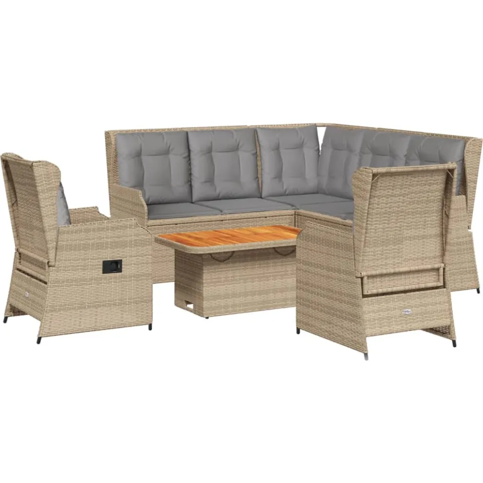 vidaXL 6-delige Loungeset met kussens poly rattan beige, foto 3