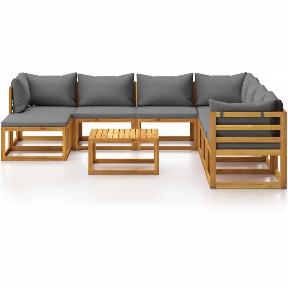 vidaXL 9-delige Loungeset met kussens massief acaciahout Grijs