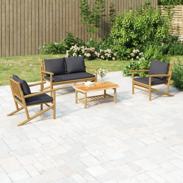 vidaXL 4-delige Loungeset met kussens bamboe donkergrijs Bruin