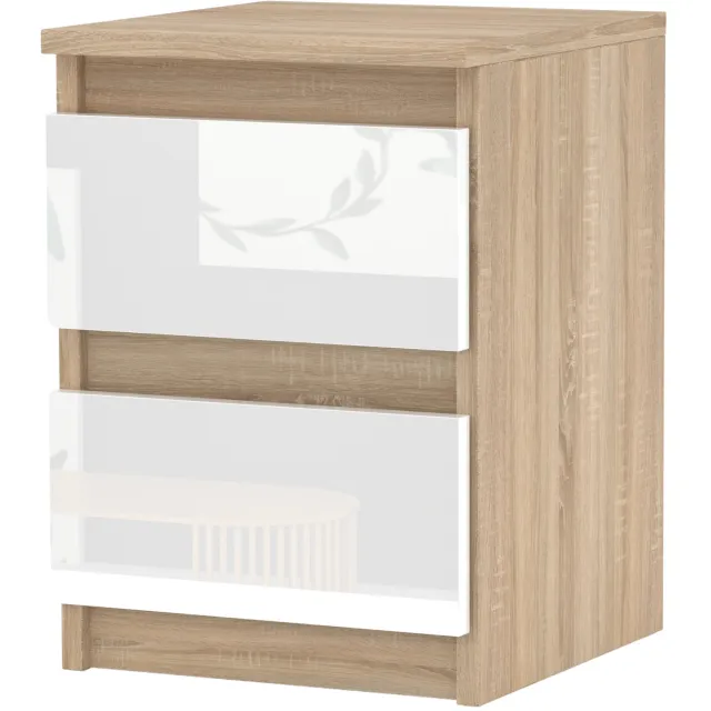 Stiv-Meble Nachtkastje Sonoma Eiken Wit Glans 30cm 2 Lades Sonoma Eiken / Wit Glans