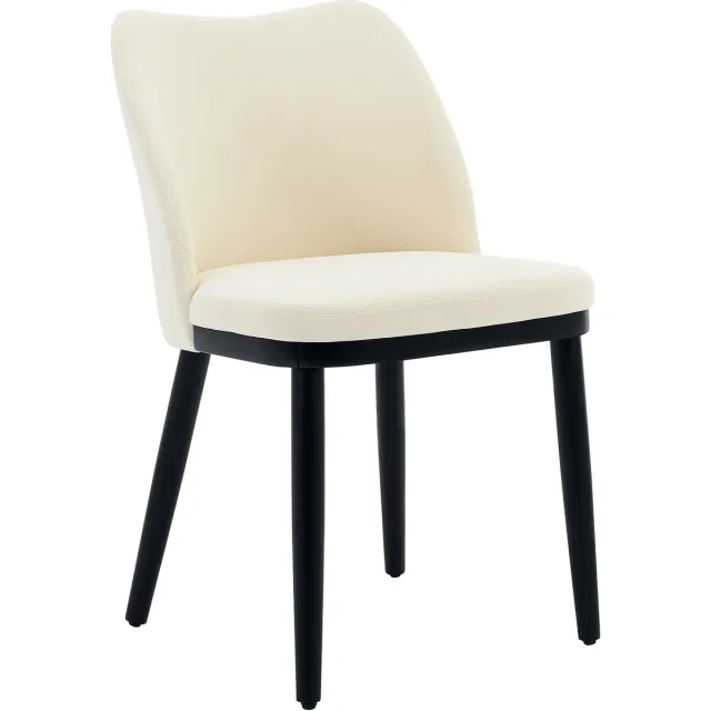 Danky Set van 2 Beklede Eetkamerstoelen - Comfortabele Stoffen Stoelen met Houten Poten - Moderne Eetstoelen voor Keuken en Woonkamer - Fluweel Beige