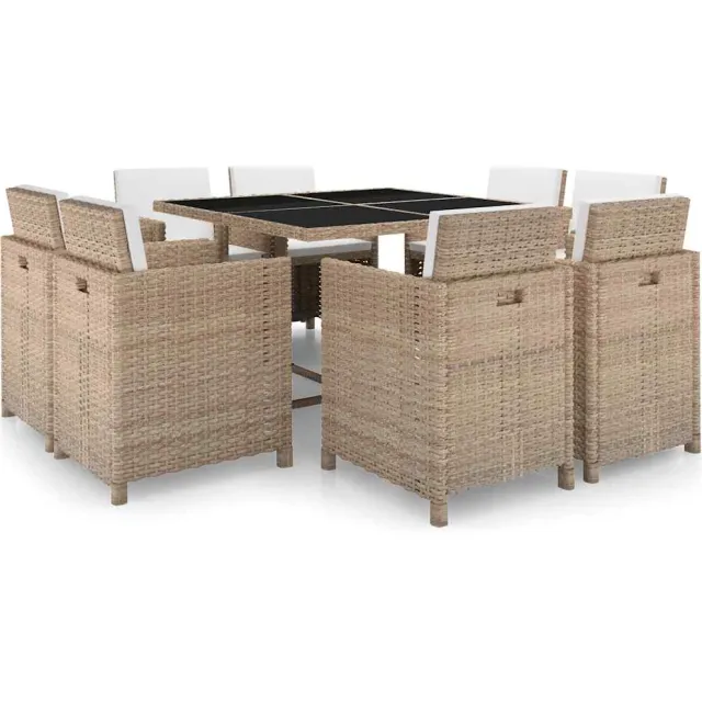 vidaXL 9-delige Tuinset met kussens poly rattan beige, foto 2