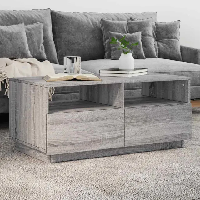 vidaXL Salontafel met LED-verlichting 90x49x40 cm grijs sonoma eiken, foto 2