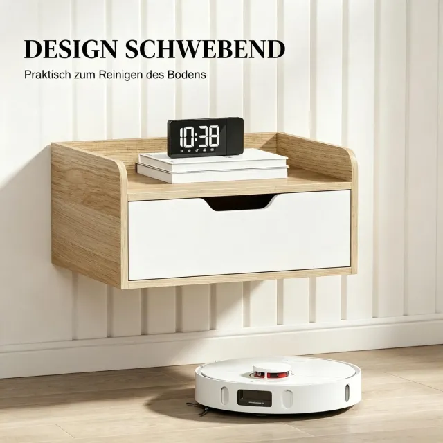 COVREO Bedtafel set van 2 40x30x19,5 cm naturel hout-wit, met lade Natuurlijk hout