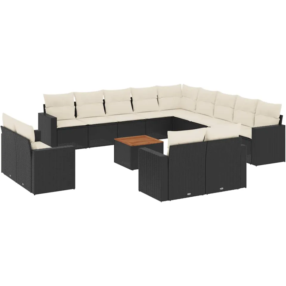 vidaXL 14-delige Loungeset met kussens poly rattan zwart, foto 3