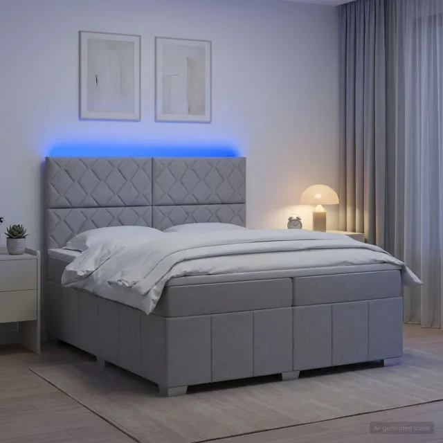 vidaXL LED Boxspring Bed met Matras Lichtgrijs 200 x 200 cm Stof