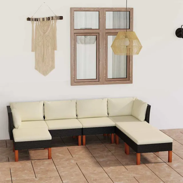 vidaXL 7-delige Loungeset met kussens poly rattan zwart, foto 2