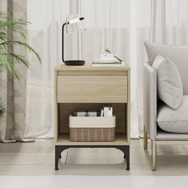 en.casa Bijzettafel Kistiandi 62x46x40 cm eikenkleurig licht en zwart [en.casa]