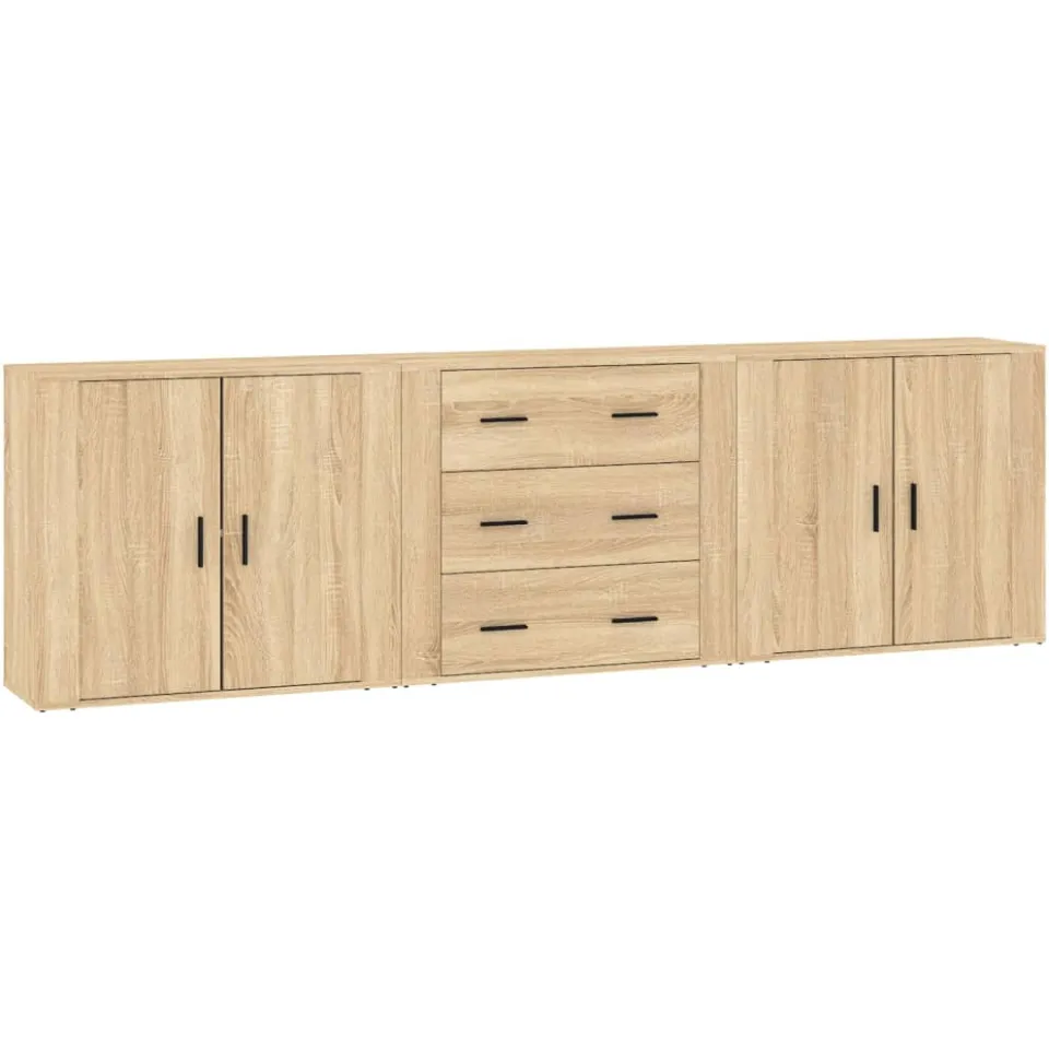 vidaXL Dressoirs 3 st bewerkt hout sonoma eiken Bruin
