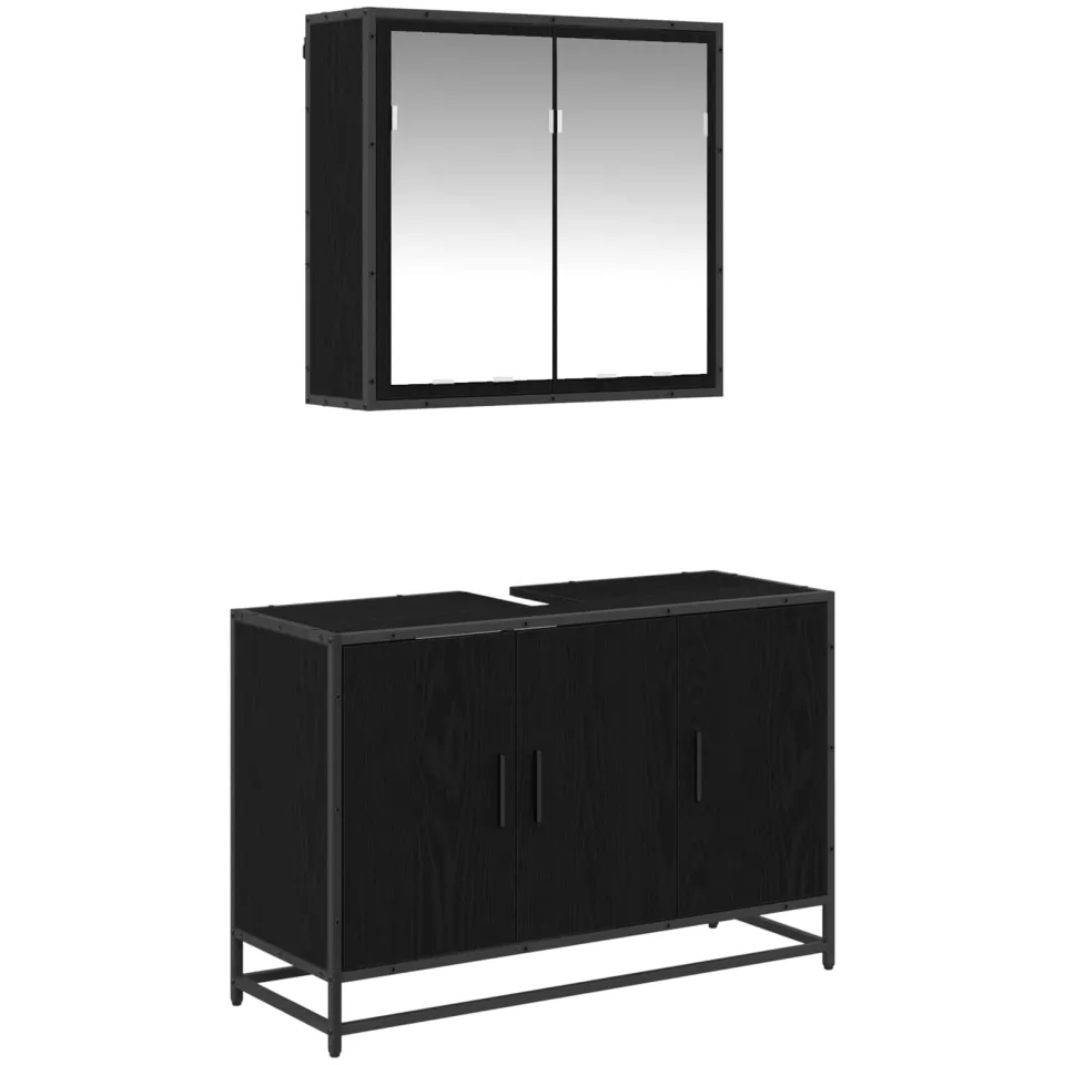 vidaXL Badkamermeubelset 2 st Zwart Eiken 90 x 33 x 60 cm Bewerkt hout, foto 3