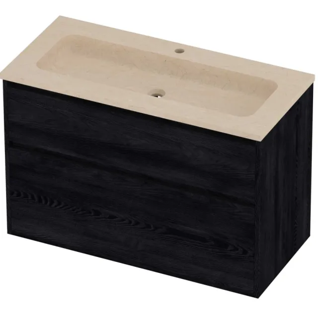 Proline Rollo Badmeubelset Hardsteen Elegant 1 Gat 100x46x67 cm Sand Stone Black Oak Eiken