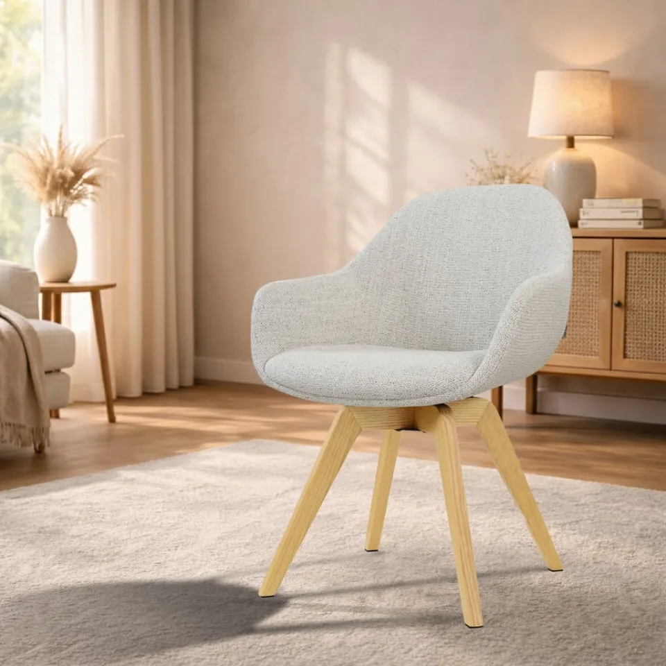 Nolon Noor-Mae draaibare eetkamerstoel beige gemêleerd - houten onderstel, foto 2