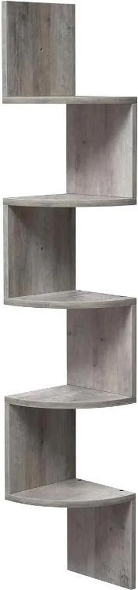 MAZAZU Wandplank Hoek - Boekenplank 5 Niveaus - Hoekwandrek Hout - 20x20x127,5 cm - Lichtgrijs