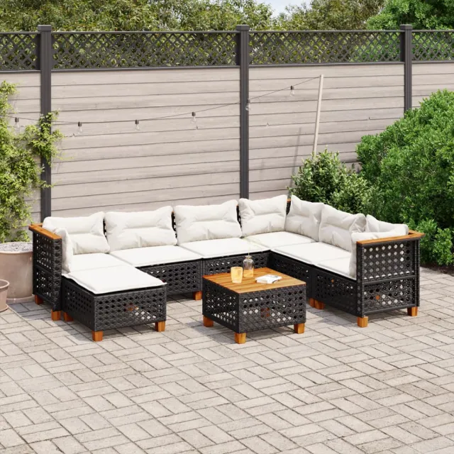 vidaXL 8-delige Loungeset met kussens poly rattan zwart, foto 2