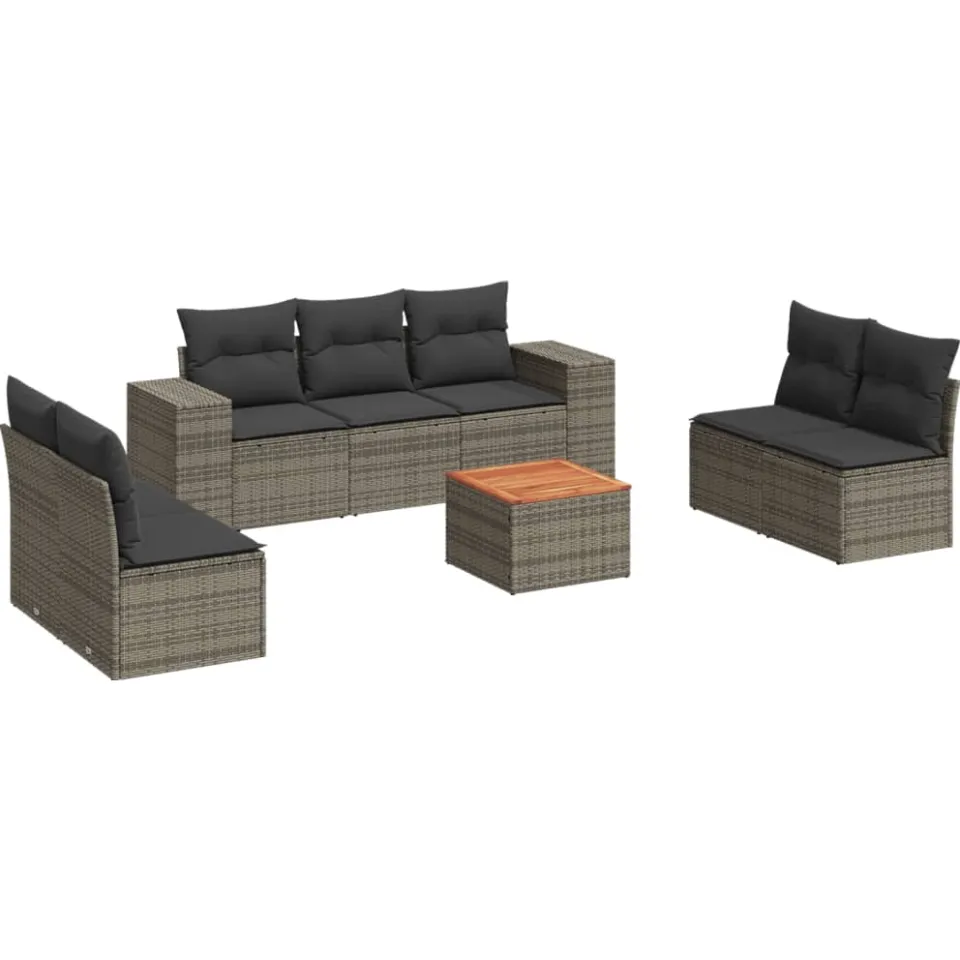 vidaXL 8-delige Loungeset met kussens poly rattan grijs, foto 3