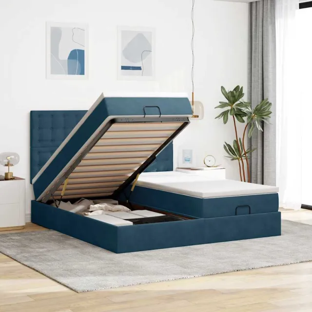 vidaXL Ottoman bed met matrassen 200x200cm fluweel donkerblauw blauw