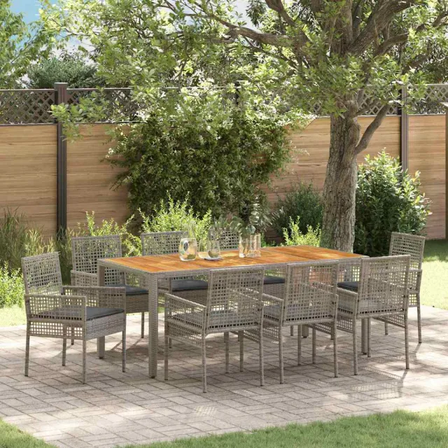 vidaXL Tuin eettafelset 9 st Grijs poly rattan, foto 2