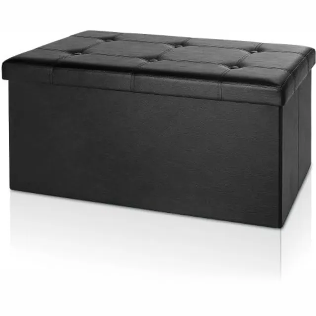 PromoHome Moderne 2-in-1 Zitbank met Opbergruimte Kunstleer Klapbaar 80x38x38cm 100l Opbergbank Poef Voetenbank Zwart