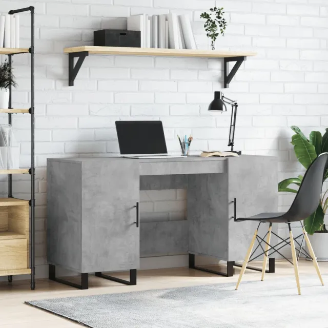vidaXL Bureau 140x50x75 cm bewerkt hout betongrijs grijs, foto 2
