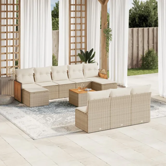 vidaXL 11-delige Tuinset met kussens poly rattan beige, foto 2