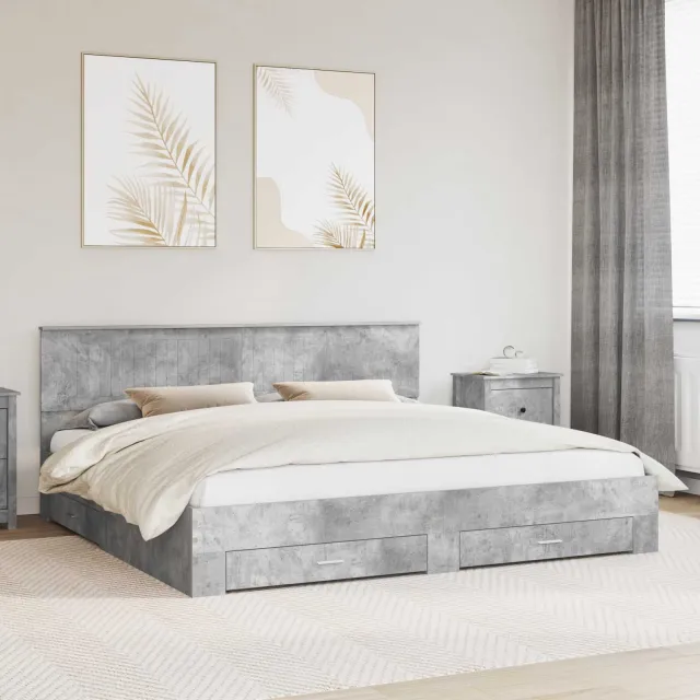 vidaXL Bedframe met lade Betongrijs 200 x 200 cm Bewerkt hout grijs