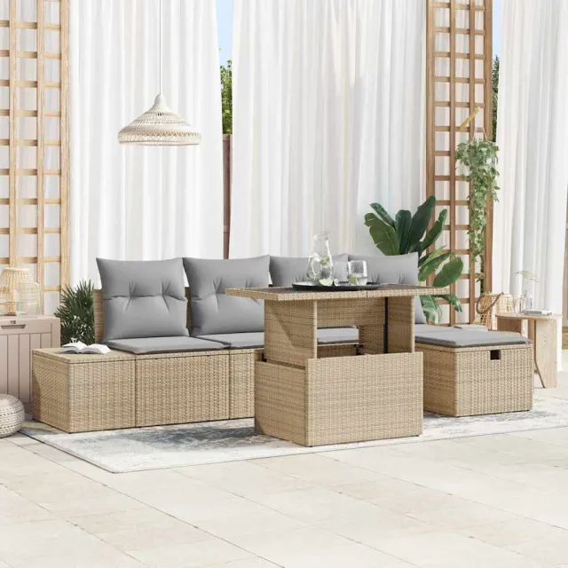 vidaXL Tuin Sofa Set 6 st Poly riet Bruin