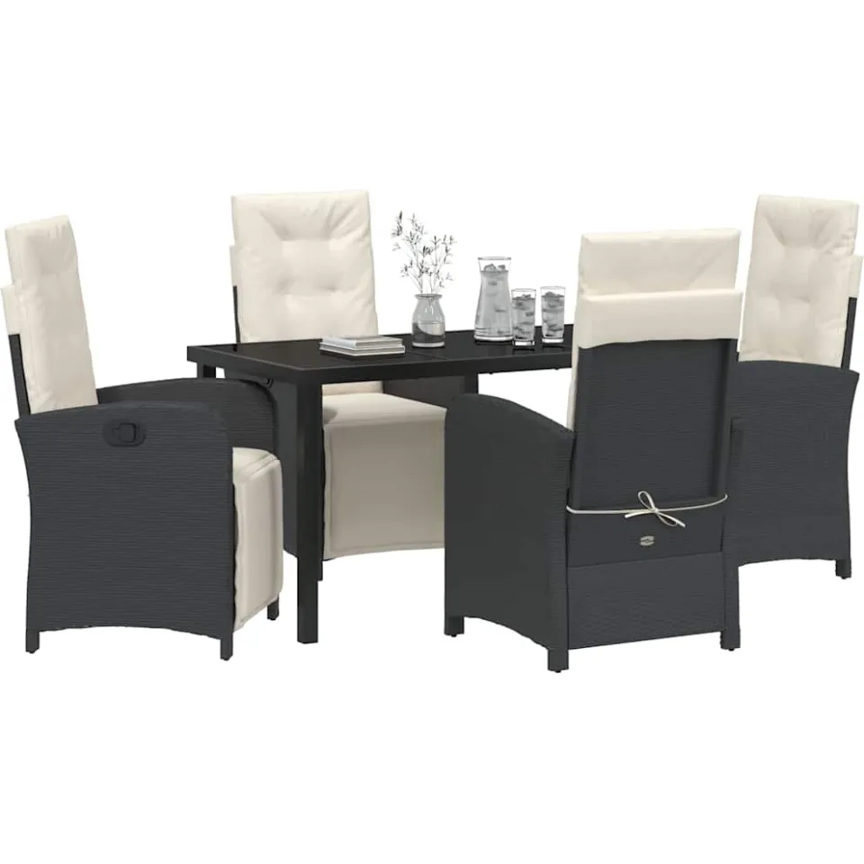vidaXL Tuin eettafelset 5 st Zwart poly rattan, foto 2