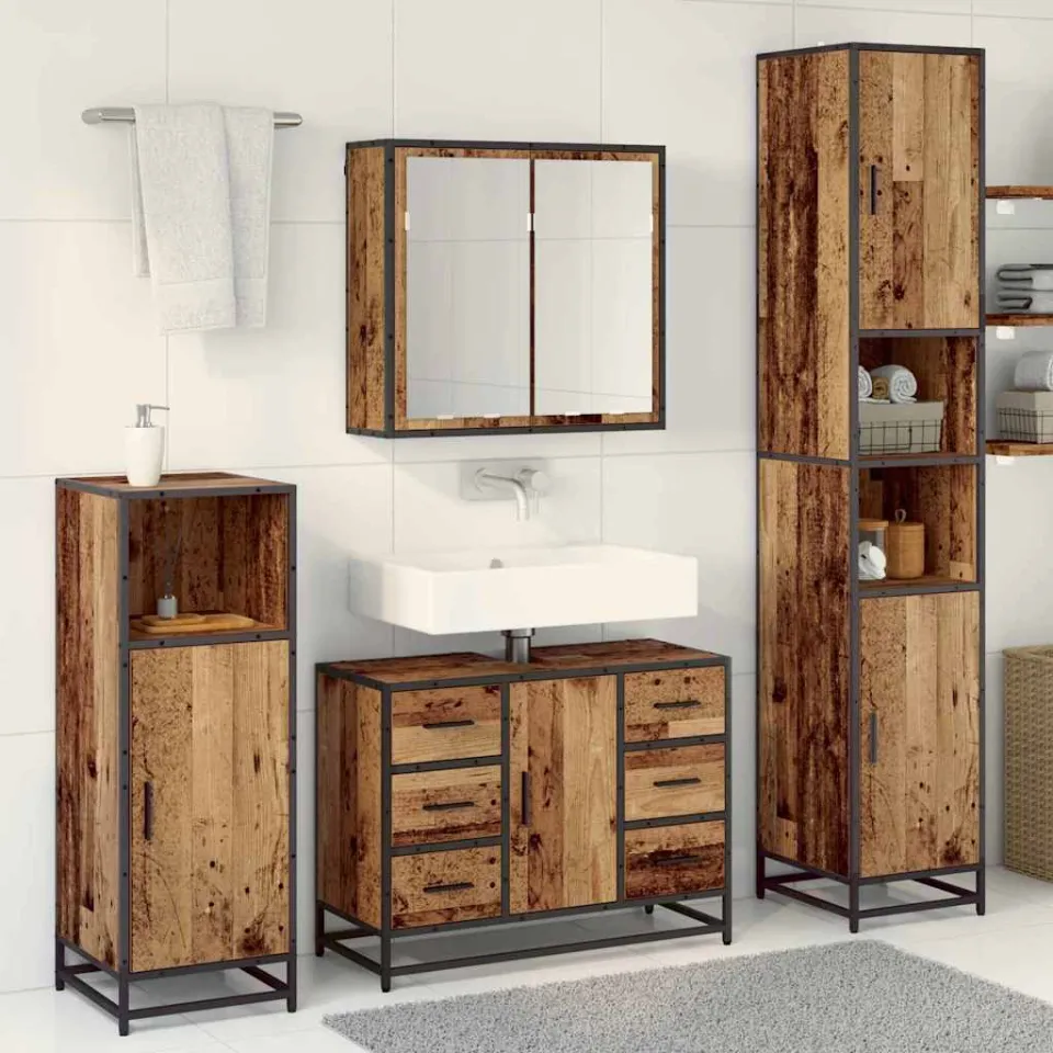 vidaXL Badkamermeubelset 3 st Oud Hout 80 x 33 x 60 cm Bewerkt hout bruin, foto 3