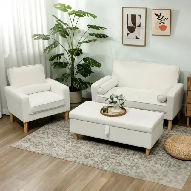 MIVRAY 2-Zits Bank 130 Cm - Zacht Gestoffeerd Met Koudschuim En Veren - Voor Woonkamer En Slaapkamer - Polyester - Cream White