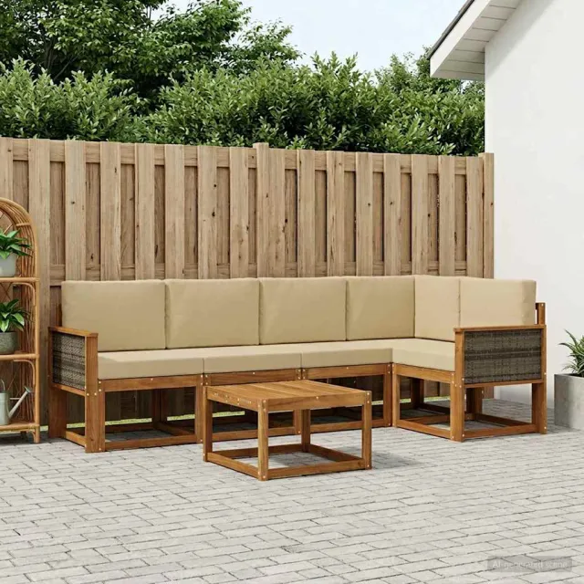 vidaXL Buiten bankenset 6 st 5-zits Natuurlijk en Beige