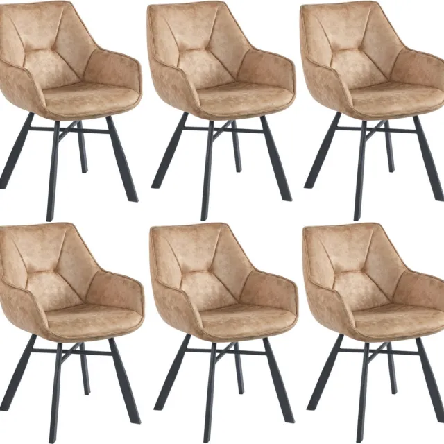 Colenis Solido Eetkamerstoel - Set van 6 - Beige - Microfiber Stof - Industrieel - Met armleuning - Stoel