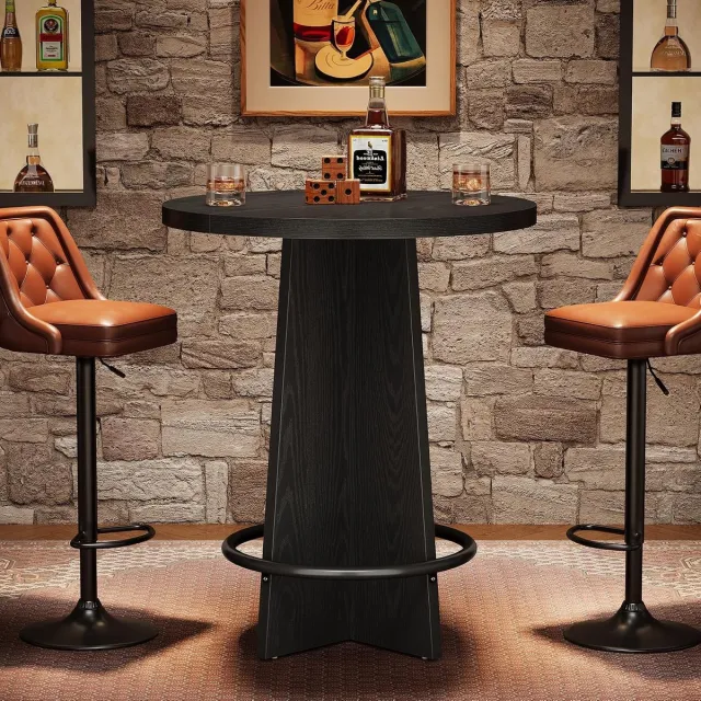 Tribesigns Ronde Bartafel - 80 × 80 × 95 cm - Cocktailtafel met metalen ring als voetensteun - Voor koffiebars, woningen en kleine ruimtes - zwart