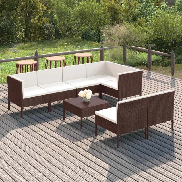 vidaXL 8-delige Loungeset met kussens poly rattan bruin, foto 2