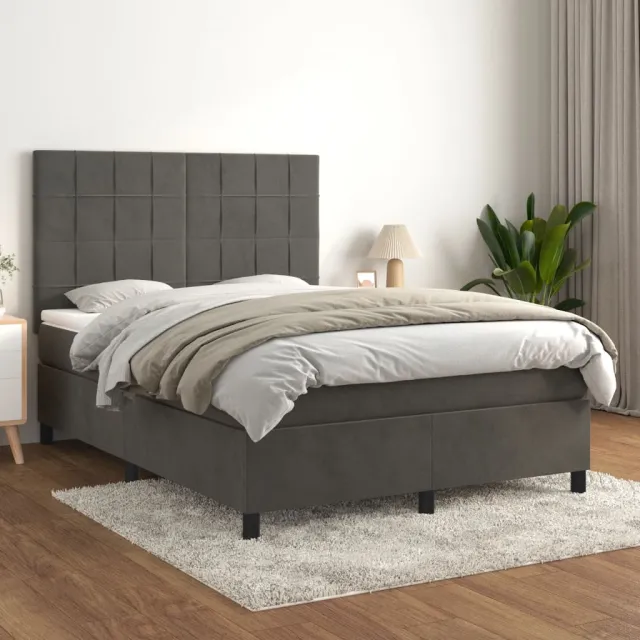 vidaXL Boxspring met matras fluweel donkergrijs 140x190 cm grijs