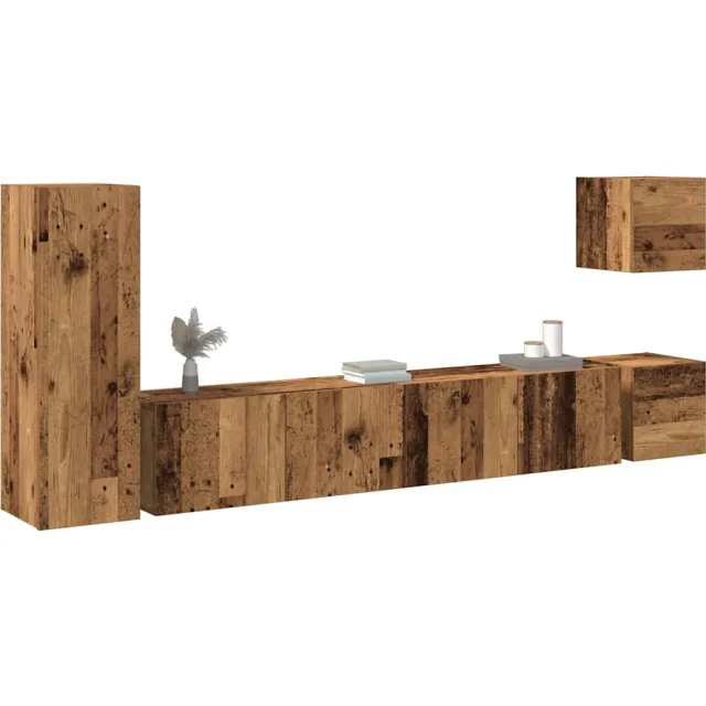 vidaXL 5-delig Tv-meubelset wandmontage bewerkt hout oud houtkleurig Bruin