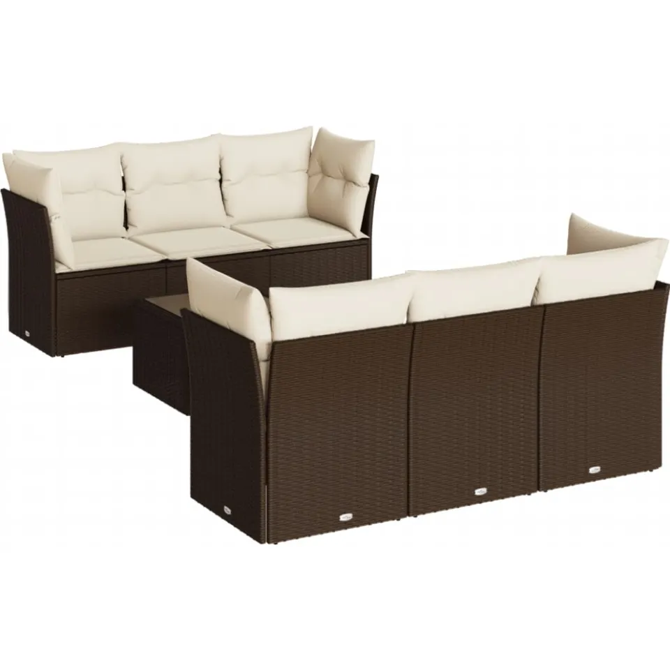 vidaXL 7-delige Loungeset met kussens poly rattan bruin, foto 3