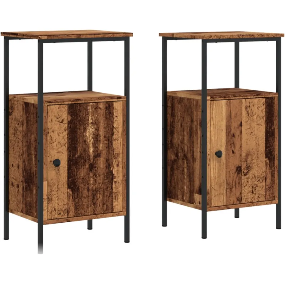 vidaXL Nachtkastjes 2 st 41x31x80 cm bewerkt hout oud houtkleurig bruin, foto 3